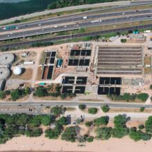 Aerial overview of Burlington Skyway wastewater treatment plant
