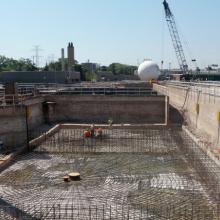 foundation overview of rebar set-up for concrete base slab pour