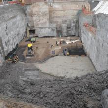 Excavation of Lakeview WTP Low Lift Pump Station foundation through use of shot-crete soil nailing systemon